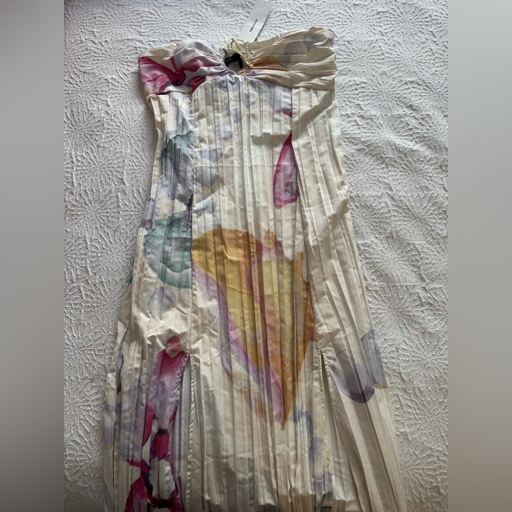 Urban Outfitters Strapless Pleated Maxi Dress with Watercolor Floral Print